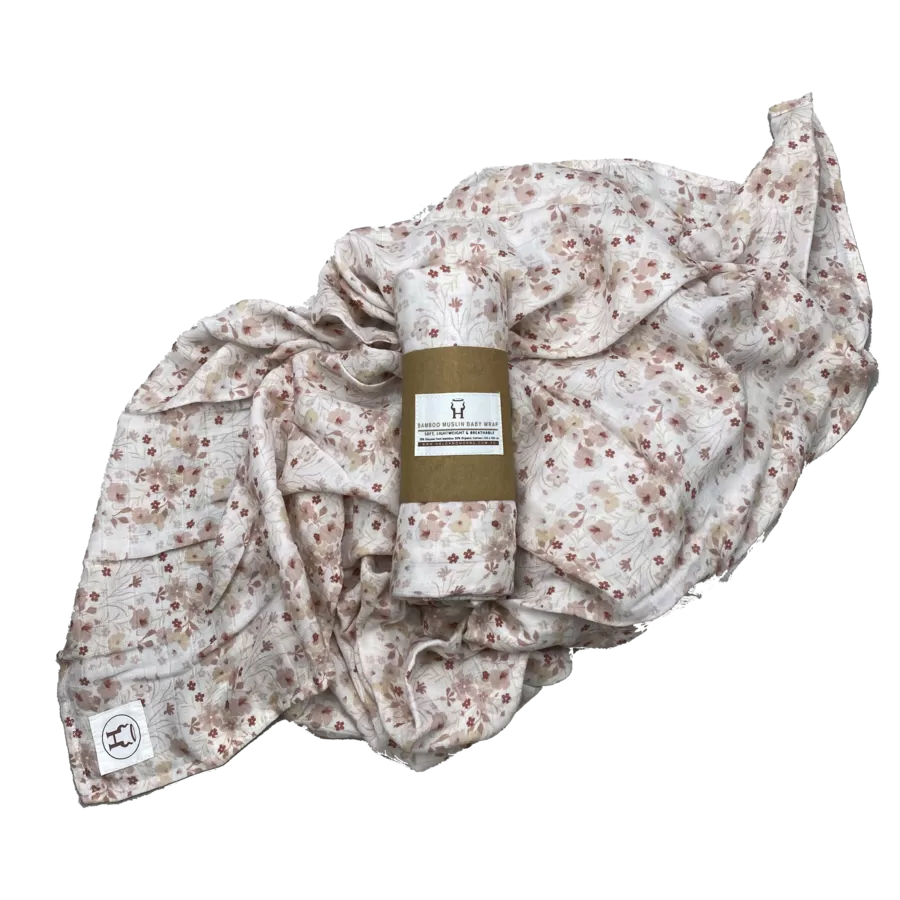 Halo & Horns Baby Swaddle/Wrap Organic Bamboo Muslin - Blossom