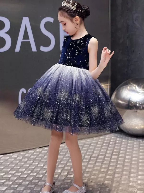 Jewel Neck Tulle Kids Social Party Dresses Sleeveless Flower Girl Dresses