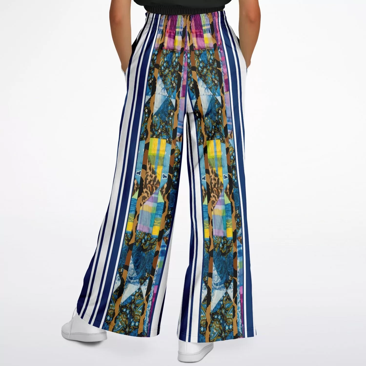 Juxtapose Striped Patchwork Eco-Poly Stretchy Phat Bellbottoms