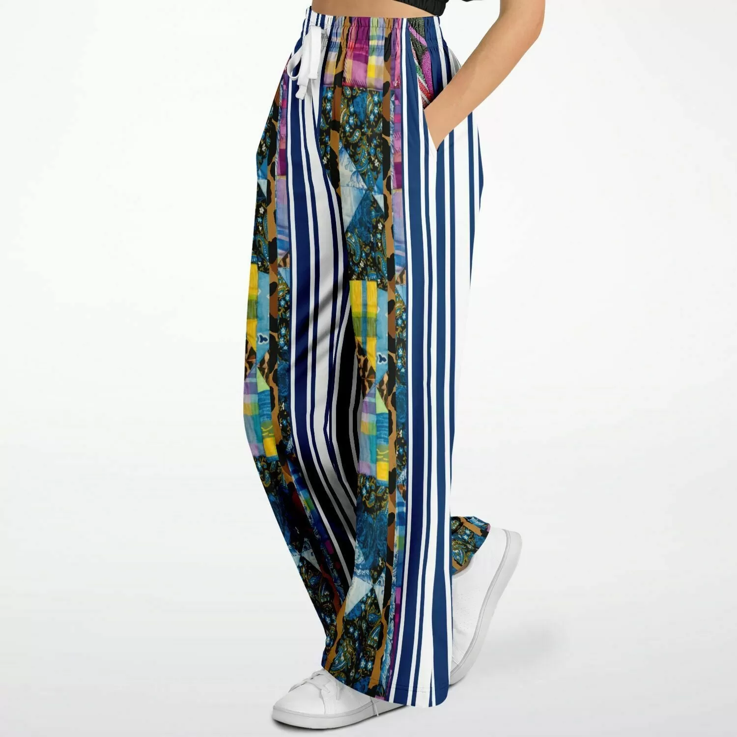 Juxtapose Striped Patchwork Eco-Poly Stretchy Phat Bellbottoms