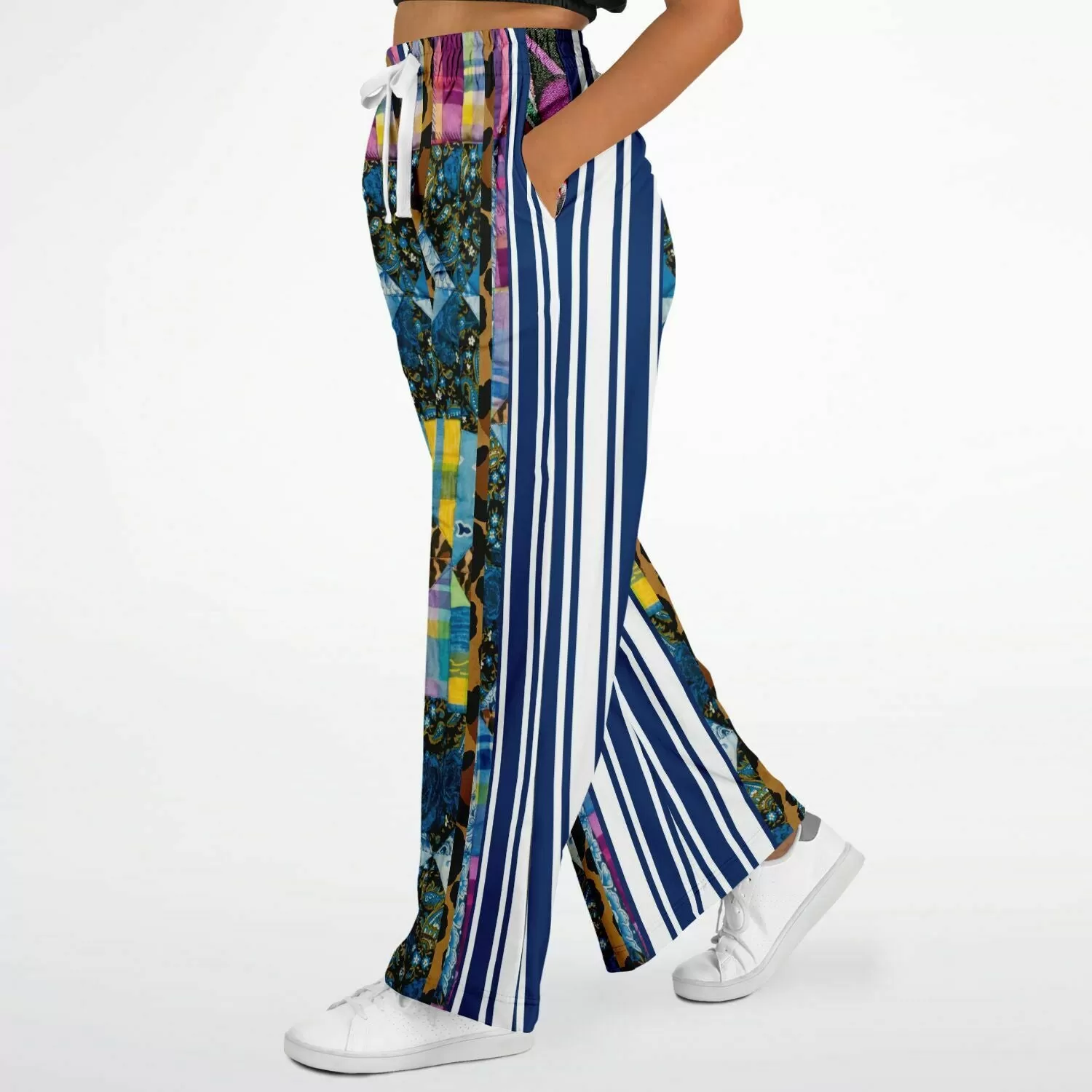 Juxtapose Striped Patchwork Eco-Poly Stretchy Phat Bellbottoms