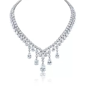 Leeah 105 Carats Combine Mix Shape Lab-Grown Diamond Bib Necklace in 18k White Gold