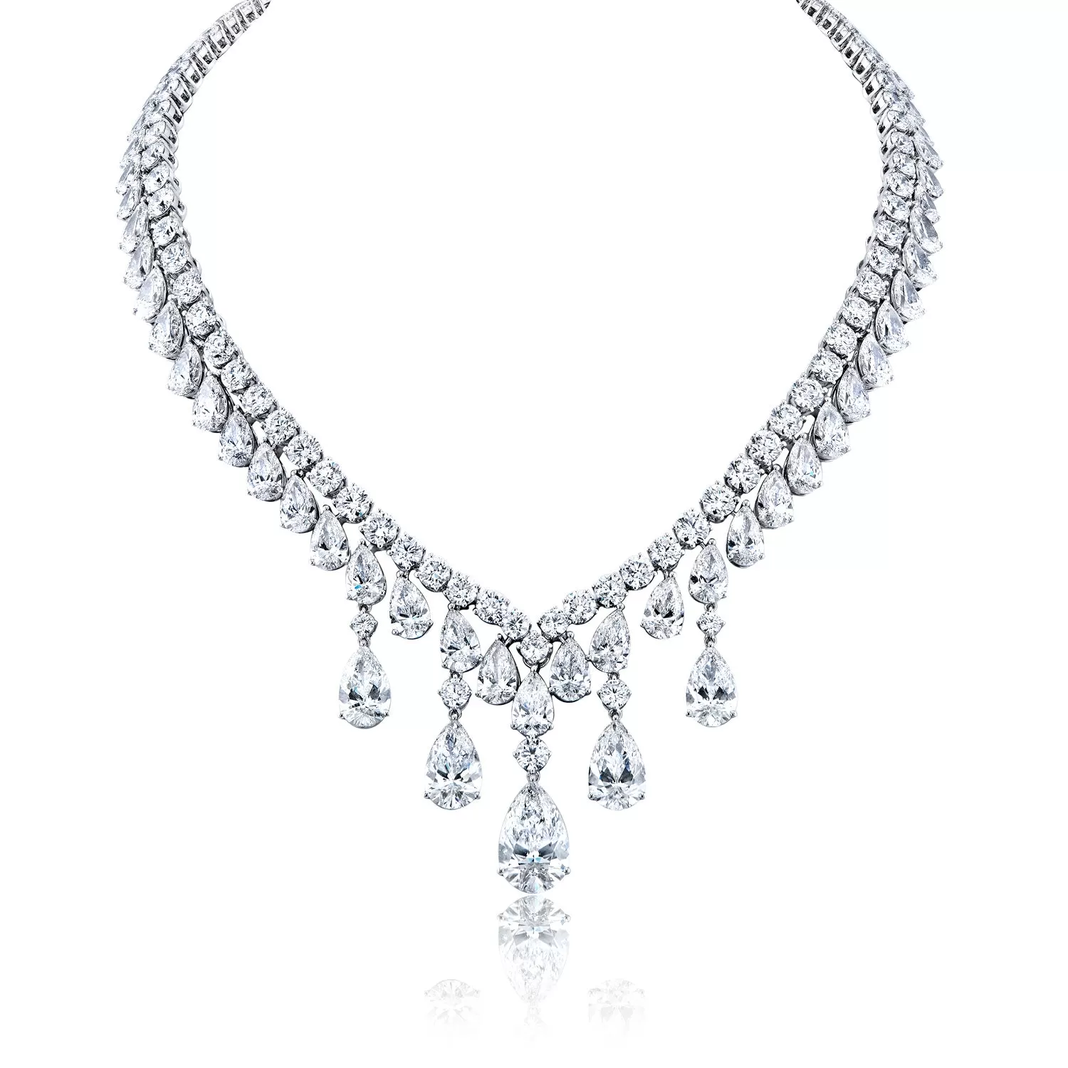 Leeah 105 Carats Combine Mix Shape Lab-Grown Diamond Bib Necklace in 18k White Gold