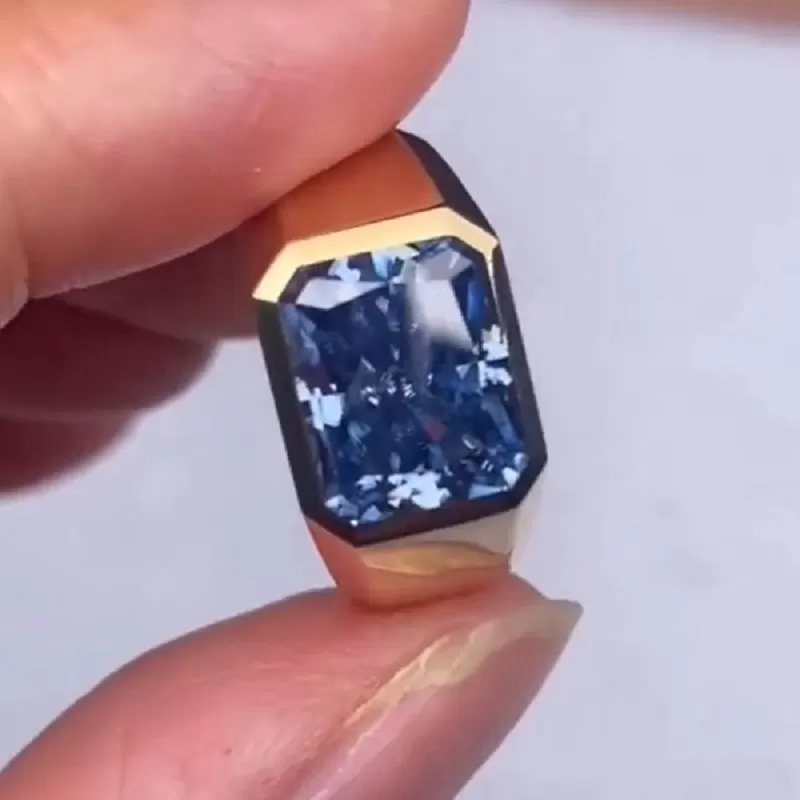 Men 5.0CT Golden Radiant Cut Blue Sapphire Engagement Ring