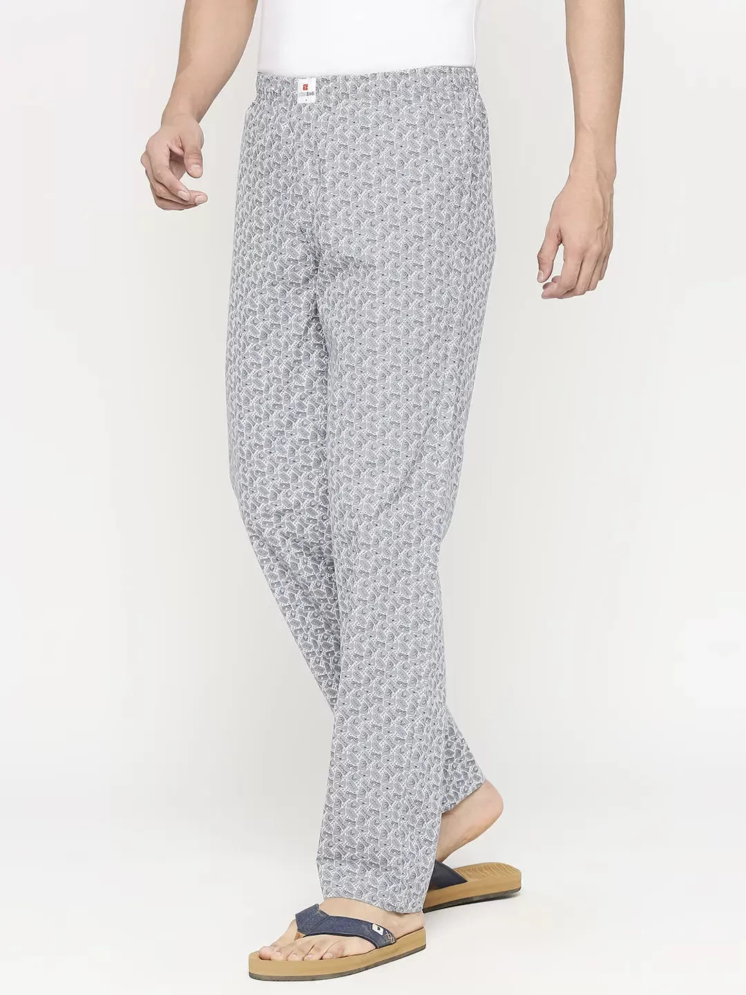 Men Premium Grey & White Cotton Regular Fit Pyjama - UnderJeans by Spykar