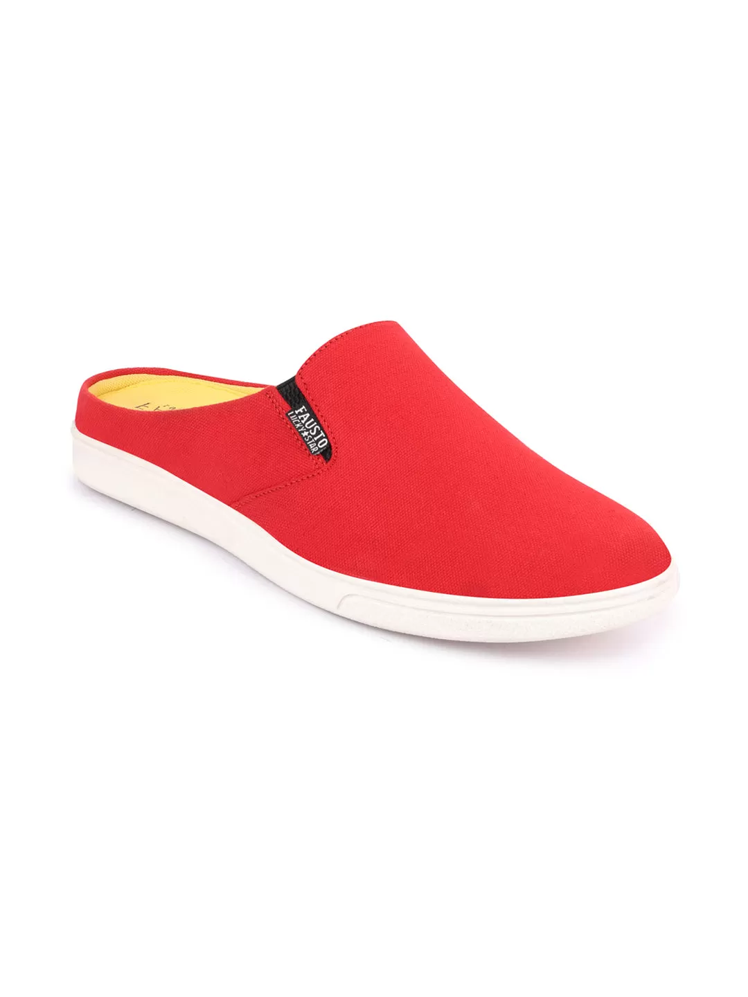 Men Red Casual Back Open Canvas Stylish Slip On Shoes