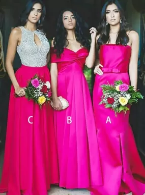 Mermaid Strapless Sweep Train Fuchsia Bridesmaid Dress