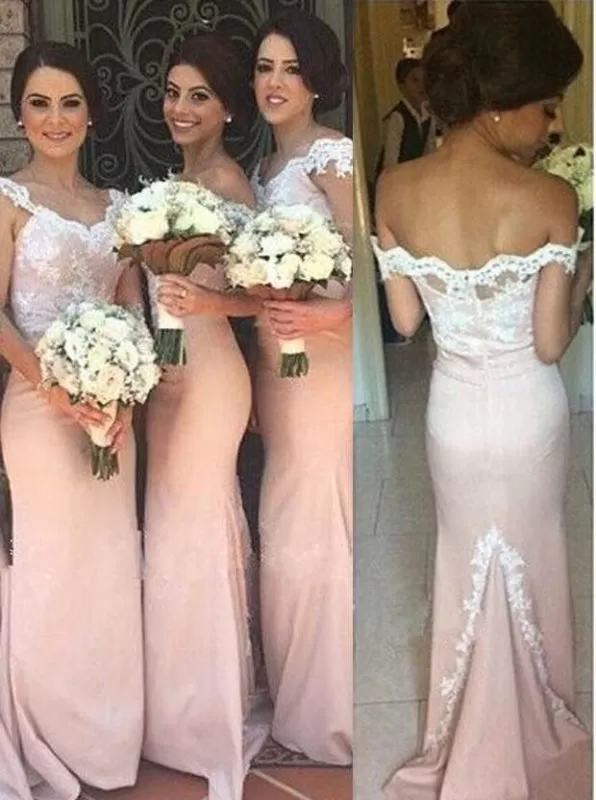 Mermaid Sweep Train Pink Appliques Bridesmaid Dress