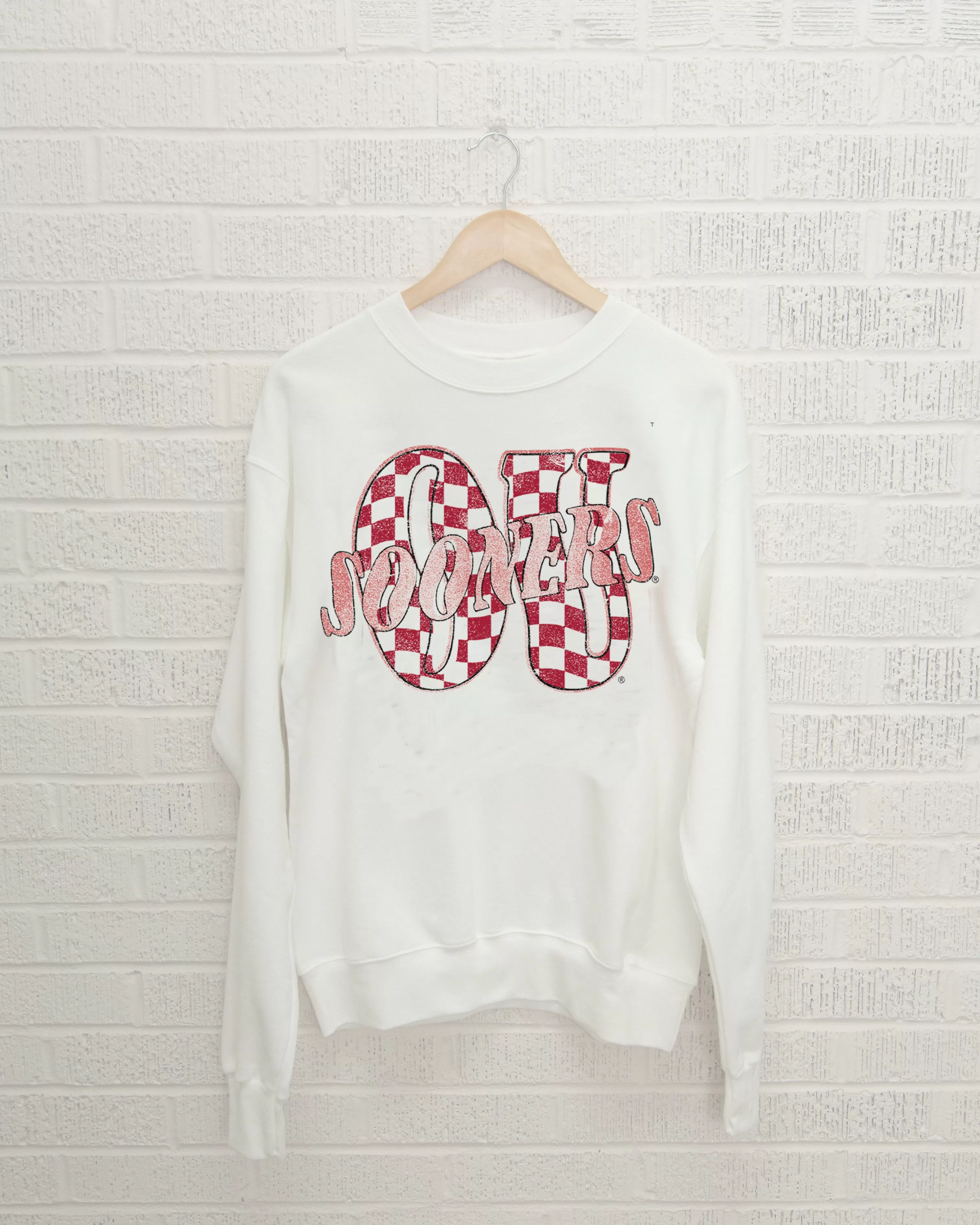 OU Sooners Twisted Check White Thrifted Sweatshirt