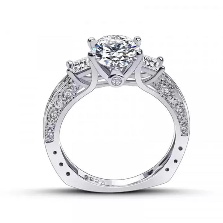 Oval Cut Engagement Ring with Two Princess Sidestones