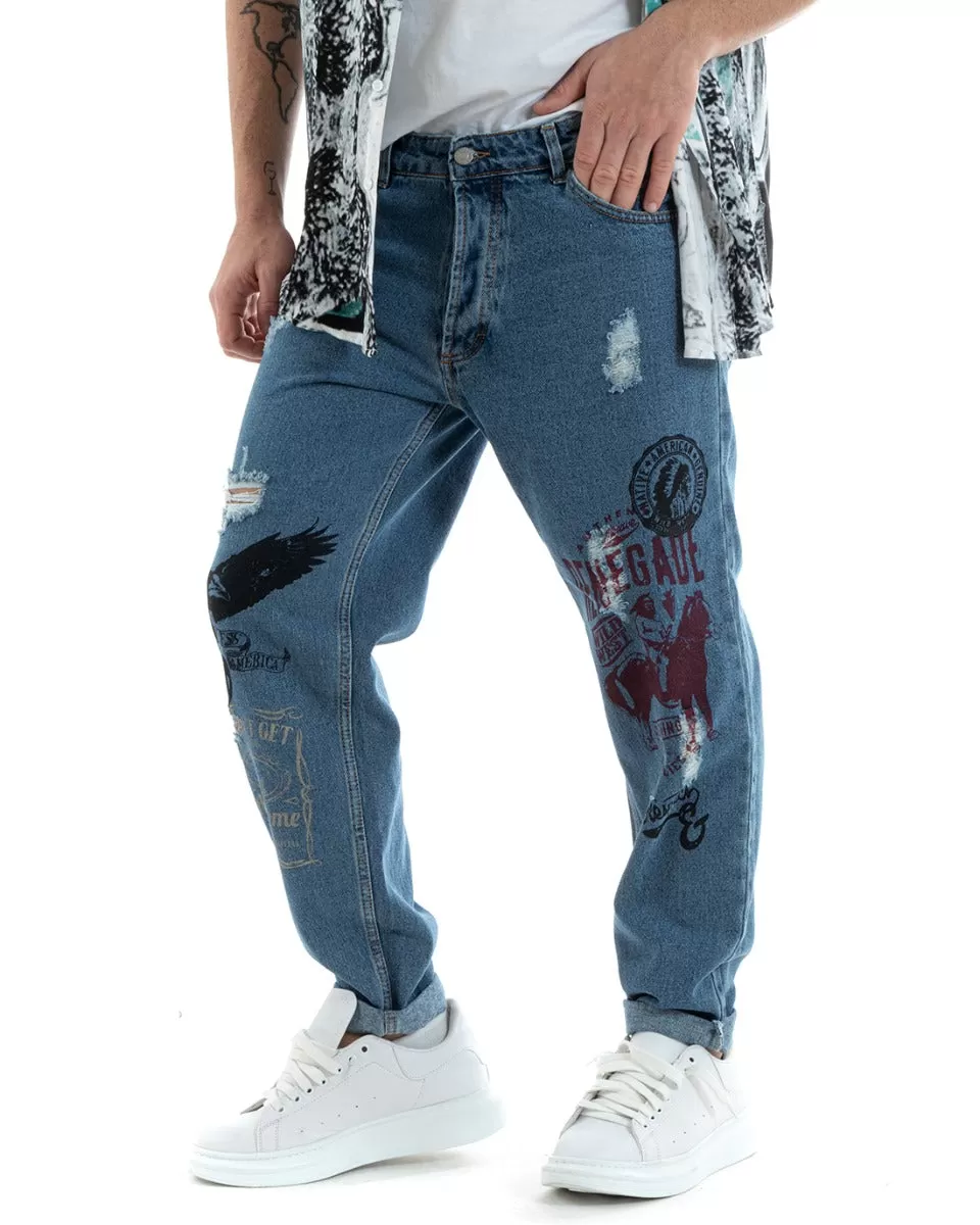 Pantaloni Jeans Uomo Loose Fit Denim Cinque Tasche Con Stampa Casual GIOSAL-P5771A