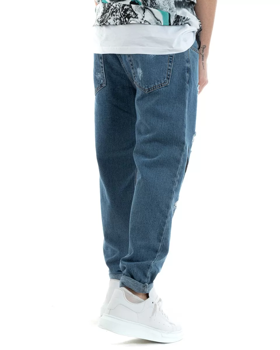 Pantaloni Jeans Uomo Loose Fit Denim Cinque Tasche Con Stampa Casual GIOSAL-P5771A