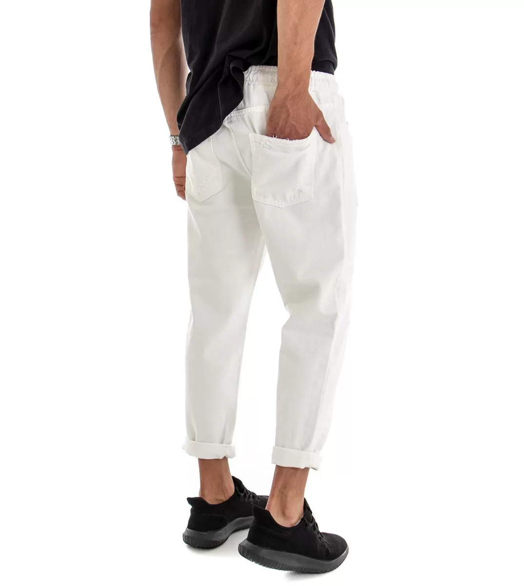 Pantaloni Jeans Uomo Regular Fit Bianco Pantalaccio Bull Con Rotture Casual GIOSAL-P3037A