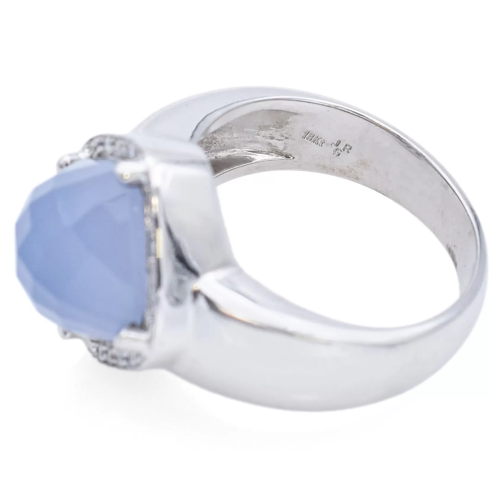 Rina Limon 18K White Gold 3.44 Ct Chalcedony & Diamond Cushion Band Ring Size 6