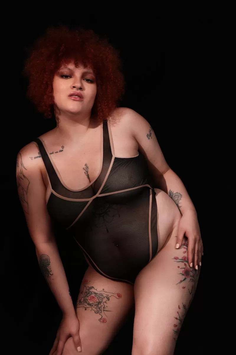 Rolling Vertigo Bodysuit - Black/Beige