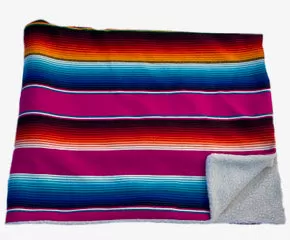 Saltillo Serape Blanket with Sherpa Lining - Pink