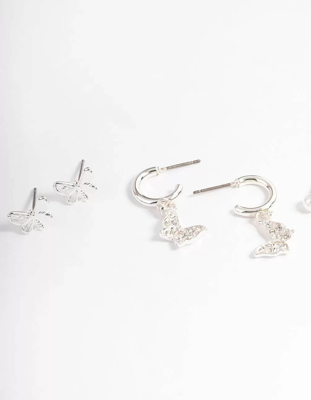 Silver Crystal Butterfly & Pearl Earrings 4-Pack