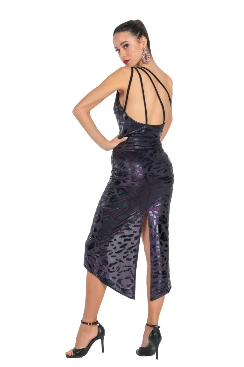 Sparkling Eggplant Animal Print Tango Skirt With Curved Front Slit