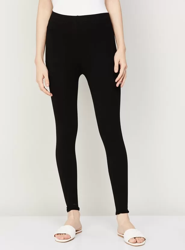 Stylish Black Solid Cotton Leggings For Women