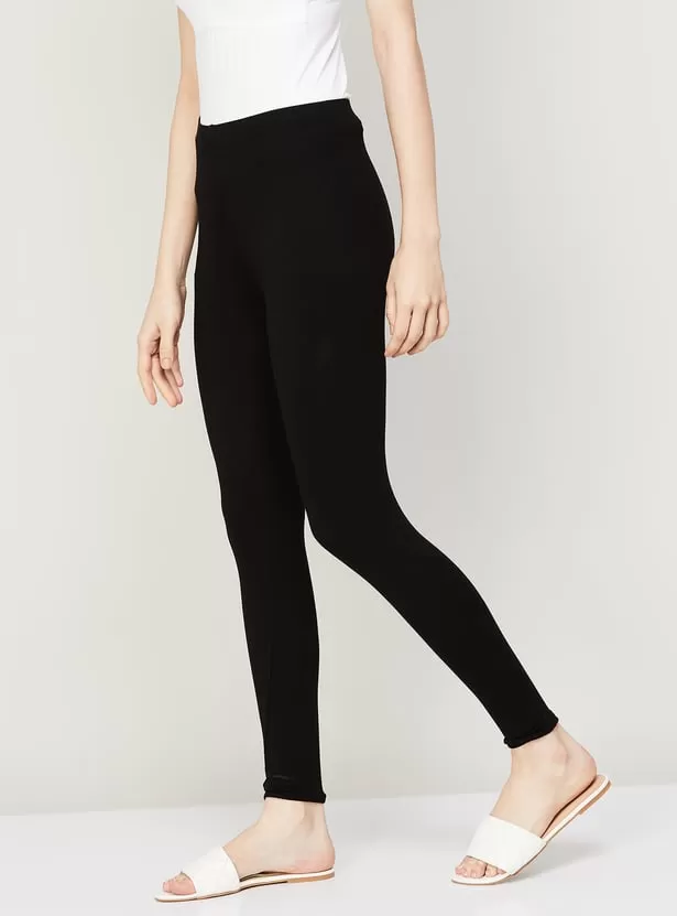 Stylish Black Solid Cotton Leggings For Women