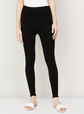 Stylish Black Solid Cotton Leggings For Women