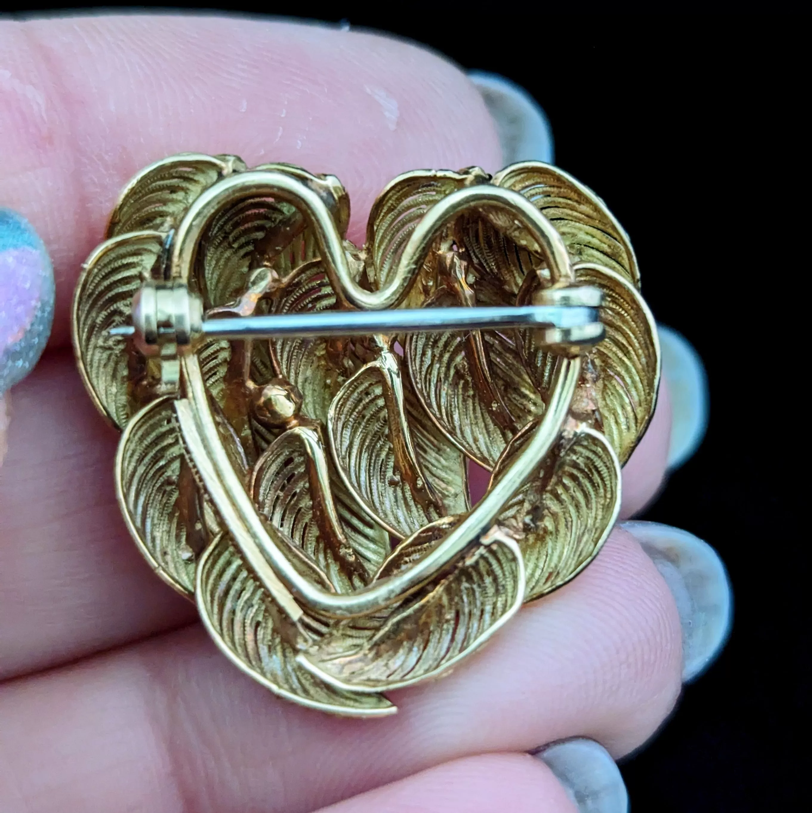 The Aubrac - Tiffany & Co. Vintage 18k Yellow Gold Heart Leaves Brooch 1960s