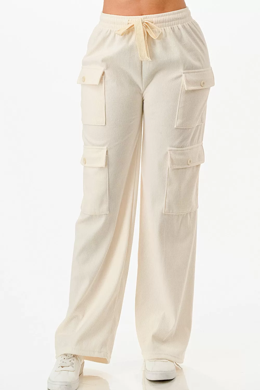 Tie Front Corduroy Cargo Pants