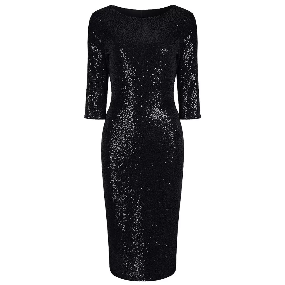 Vintage 1940s Black Velour Sequin Wiggle Dress