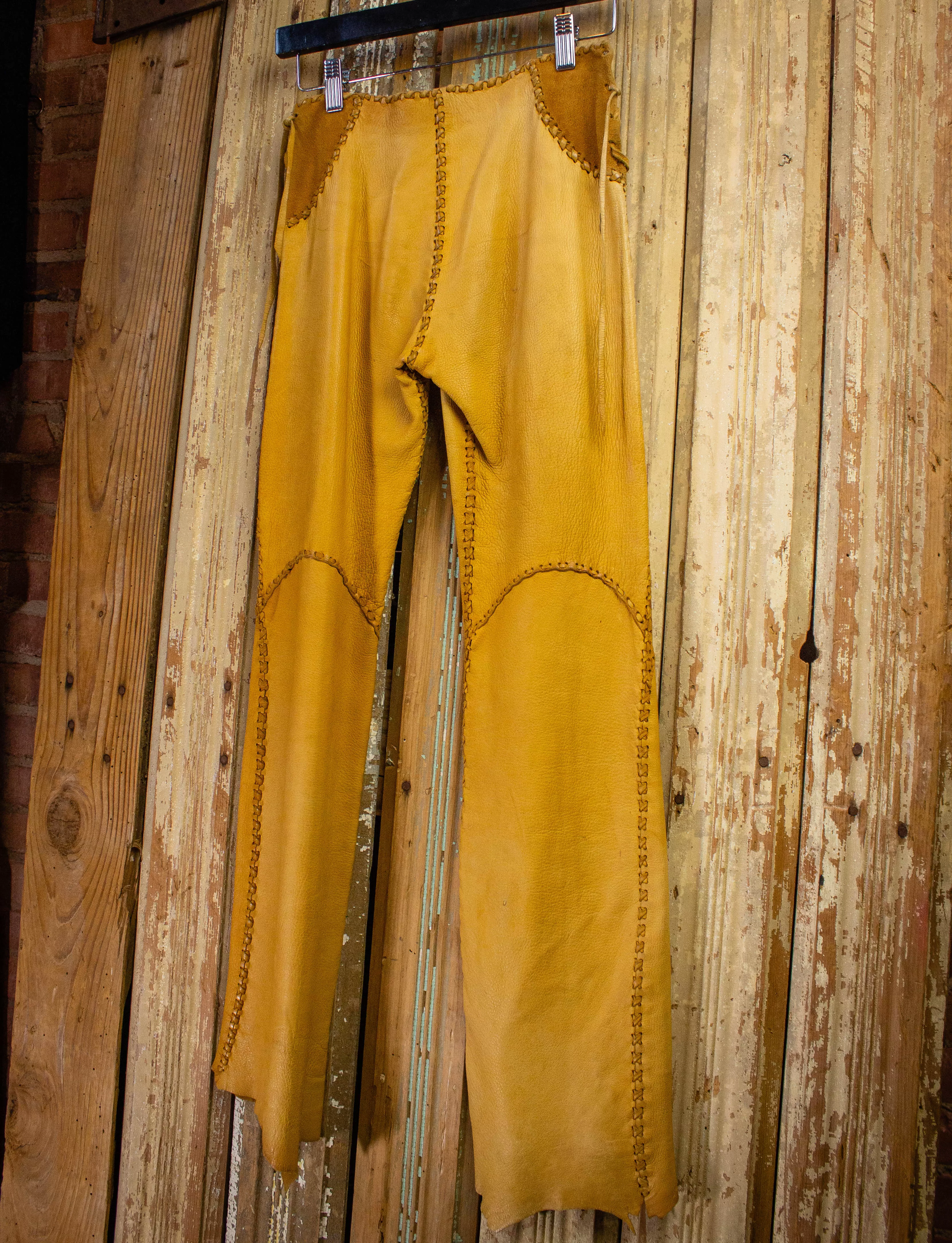 Vintage Leather-Suede Side Lace Up Pants 1970s 24W