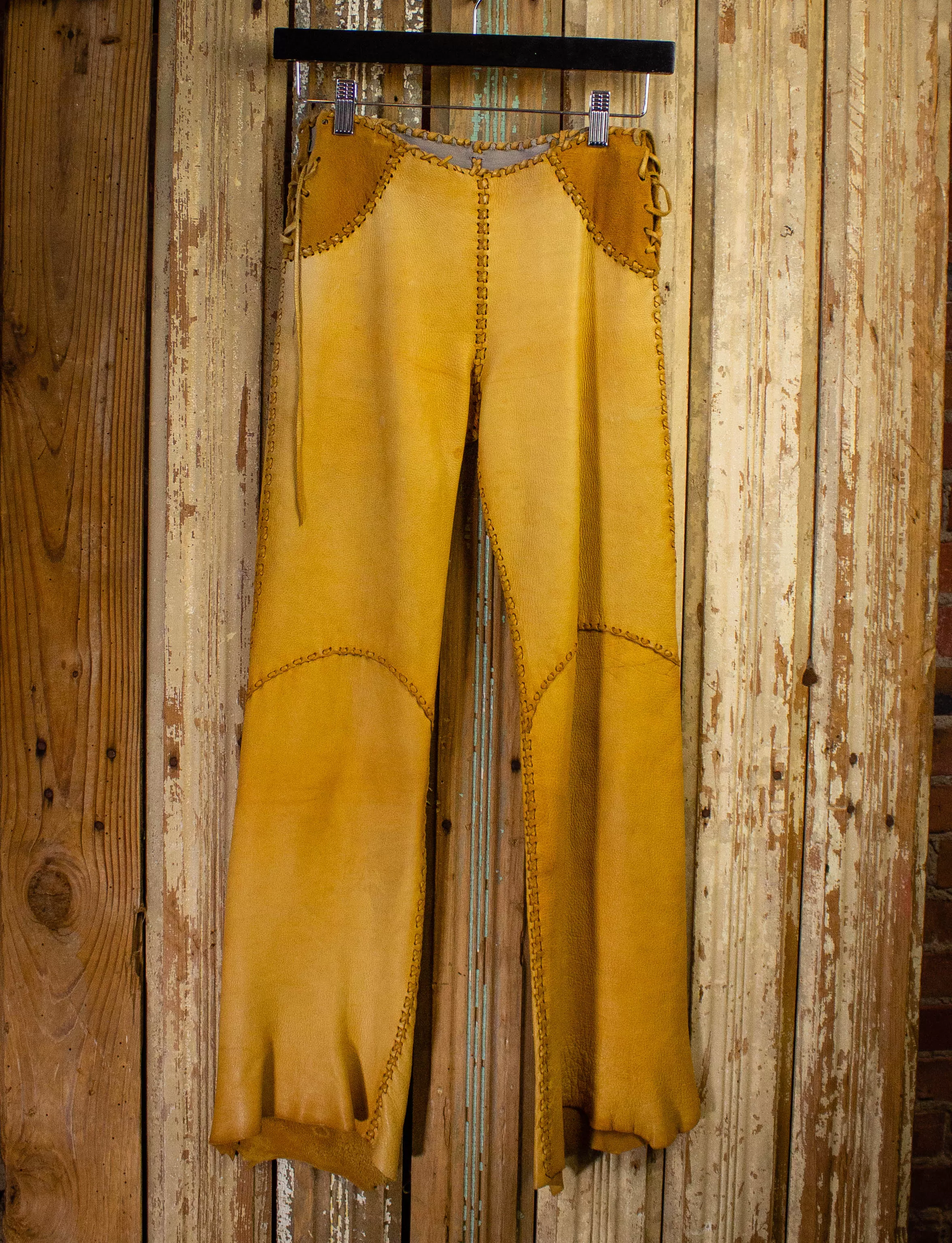 Vintage Leather-Suede Side Lace Up Pants 1970s 24W