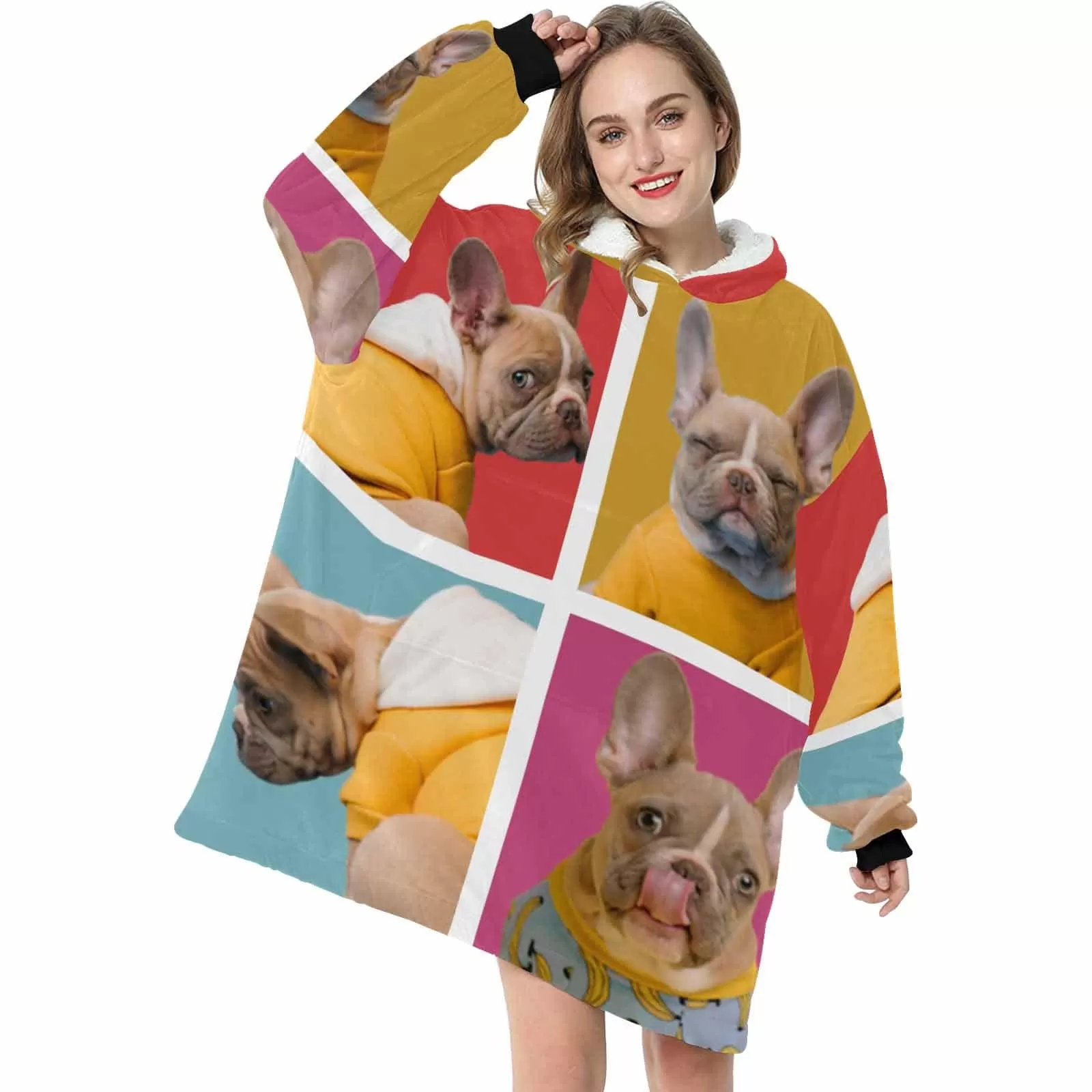 Wearable Blanket Custom Pet Photos Blanket Hoodie for Women Personalized Oversized Hoodie Fleece Blanket Photo Gifts