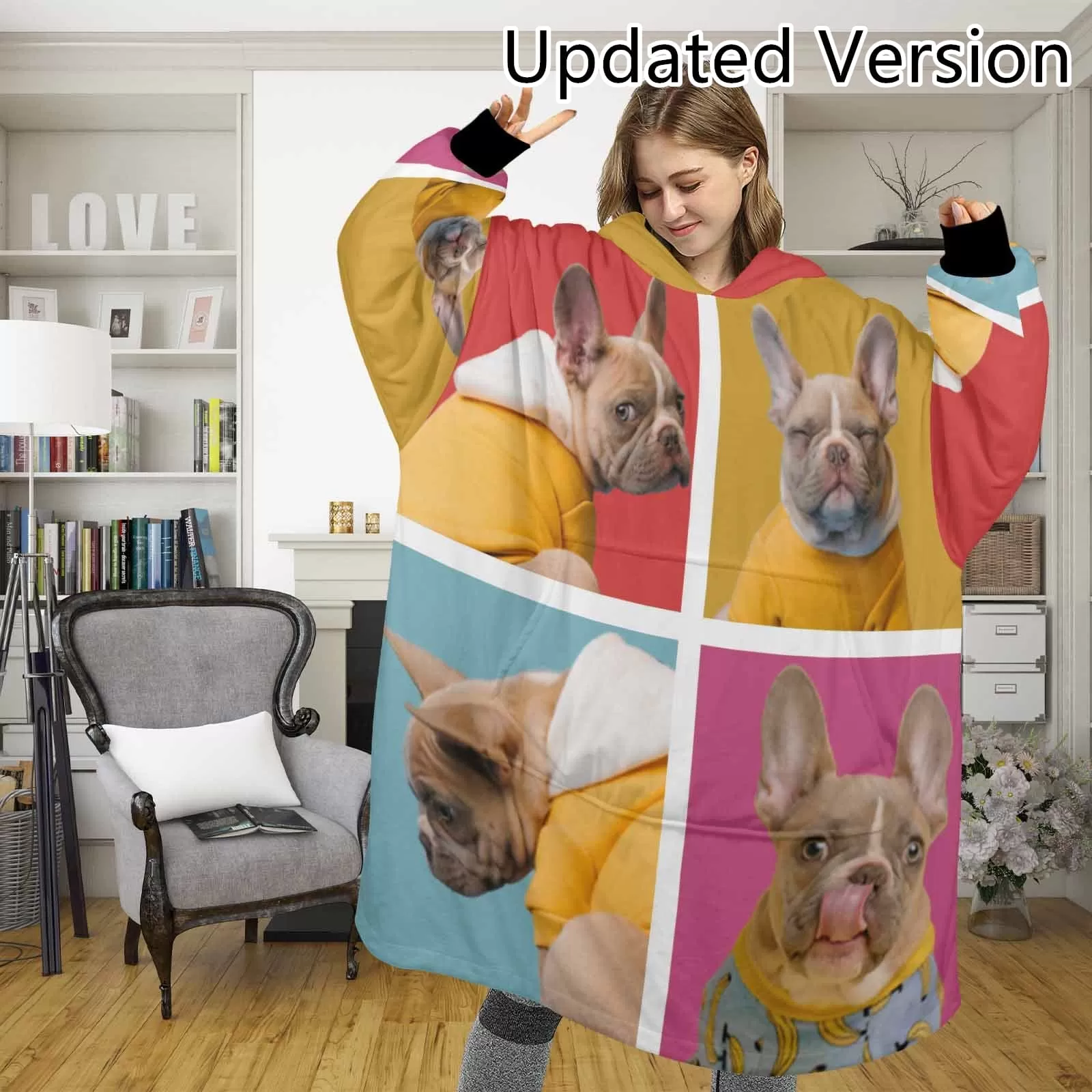 Wearable Blanket Custom Pet Photos Blanket Hoodie for Women Personalized Oversized Hoodie Fleece Blanket Photo Gifts