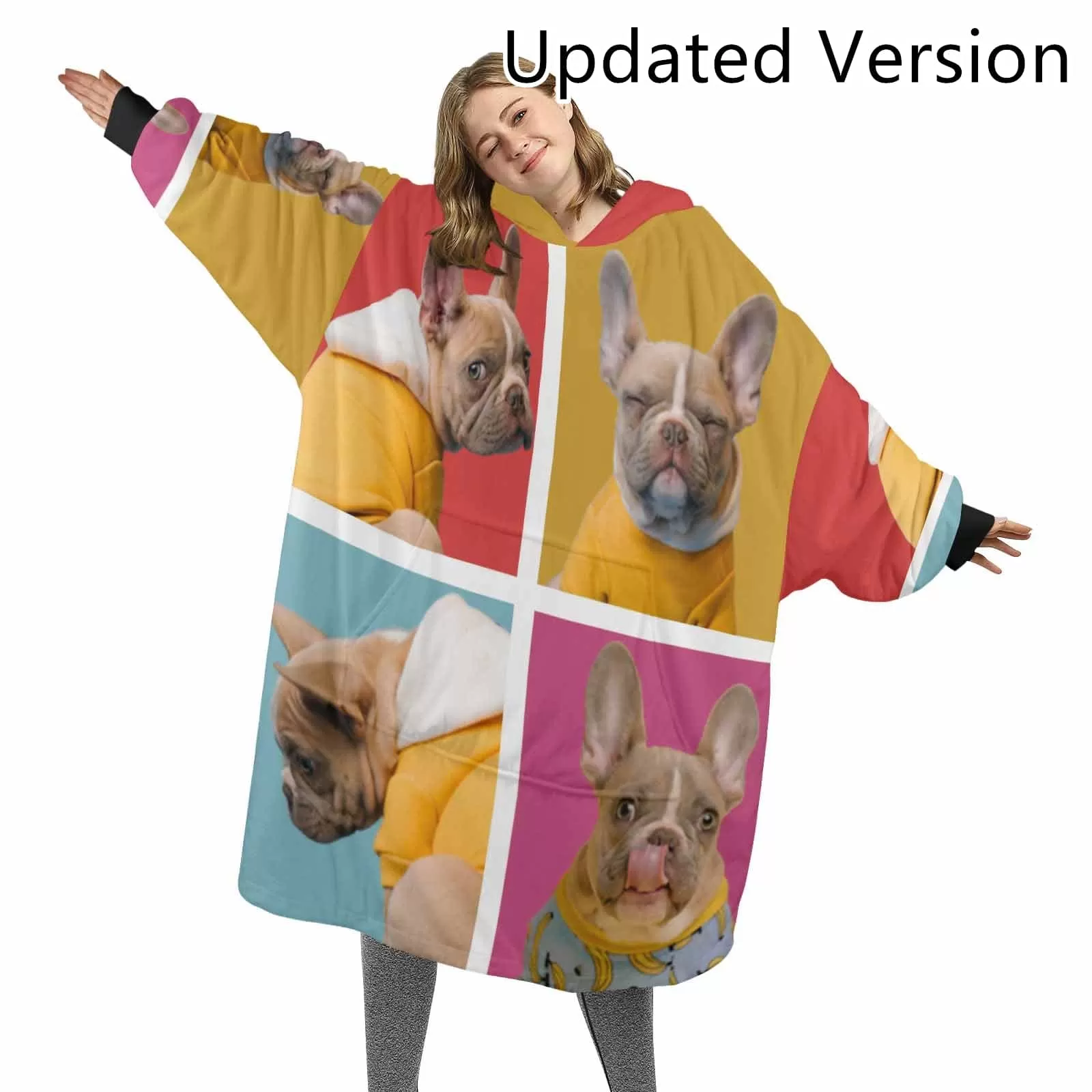 Wearable Blanket Custom Pet Photos Blanket Hoodie for Women Personalized Oversized Hoodie Fleece Blanket Photo Gifts