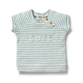 Wilson & Frenchy Organic Terry Short Sleeve Sweat - Mineral Blue Stripe