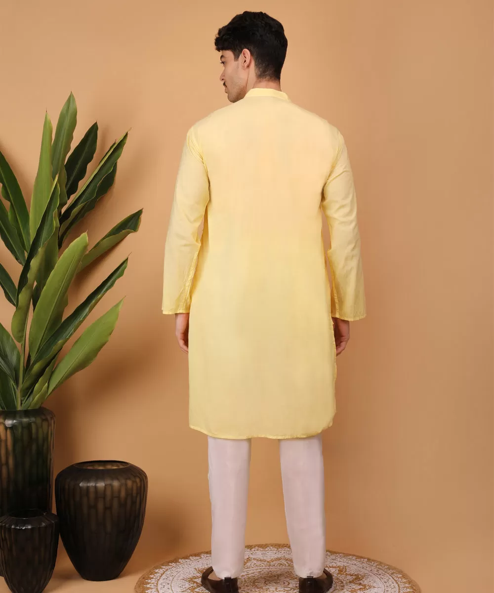 Yellow cotton hand embroidery chikankari kurta