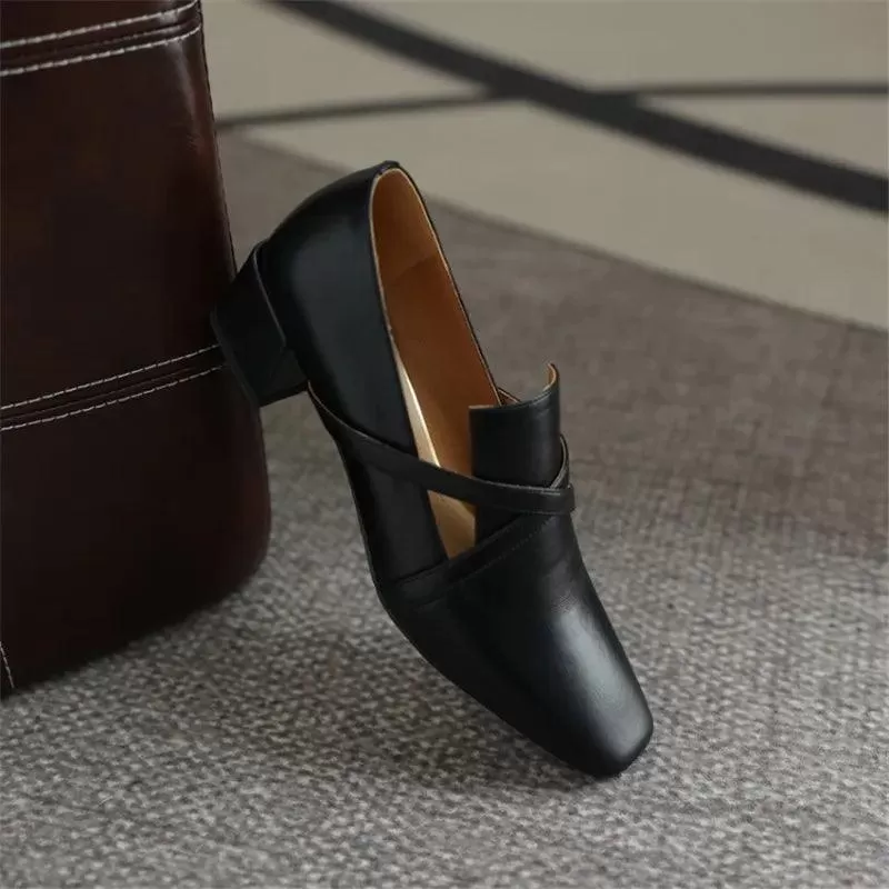 ZCS417 Women's French Pumps with Square Thick Heel - Casual Shoes